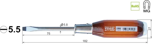 Vista 2 de Vessel Strong Through-Through Screwdriver Wooden Handle -5.5 x 75 100
