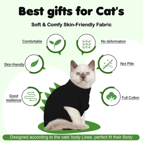 Vista 4 de DENTRUN Sphynx - Ropa de gato, lindo diseño de dinosaurio, disfraz de gato sin pelo, camisas de algodón transpirable, ropa de gato solo para gatos
