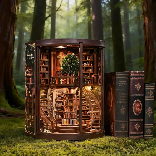 Vista 9 de Kit de rincón de libros para adultos, libro de bricolaje en miniatura, decoración de biblioteca, rompecabezas 3D de fantasía
