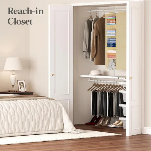 Vista 8 de Lifewit Organizador de armario colgante de 5 niveles y almacenamiento para estantes, estante de ropa plegable con 2 ganchos resistentes