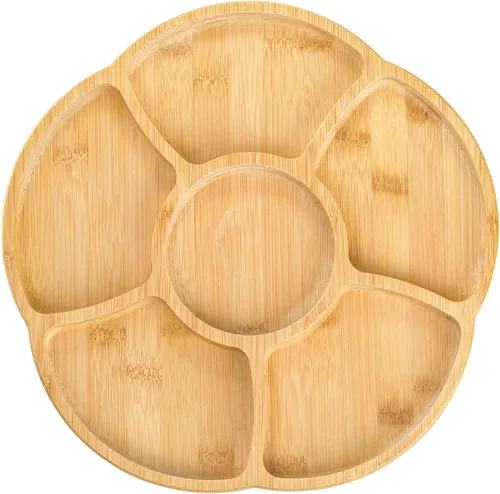 Vista 4 de Cididu Lazy Susan - Bandeja de servir de 12 pulgadas, bandeja de comida de bambú, platos divididos para aperitivos, bandeja giratoria de 360°
