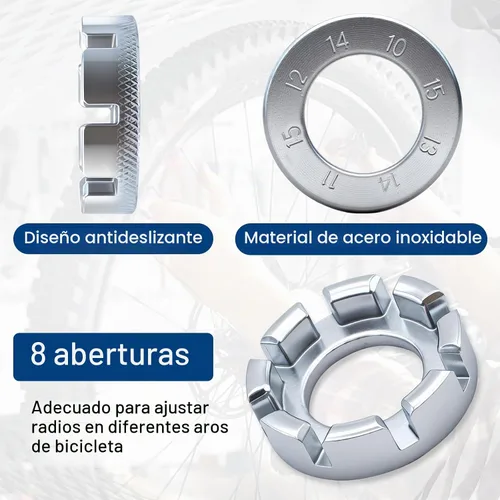 Vista 3 de 9 llaves de radios de bicicleta, kit de herramientas de radios para bicicleta con 9 palancas de neumáticos de bicicleta, llave de radios con mango