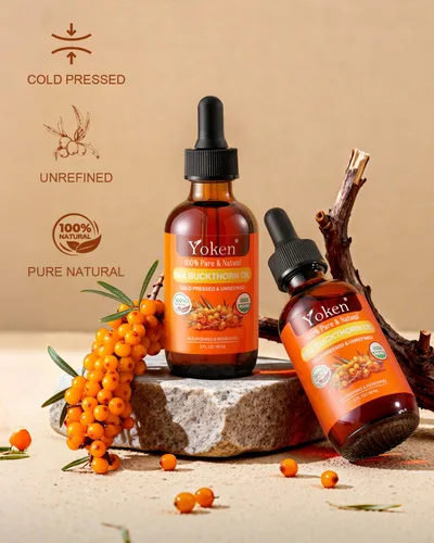 Vista 4 de Aceite de espino amarillo orgánico USDA, 2 onzas, aceite de bayas prensado en frío para el cabello facial