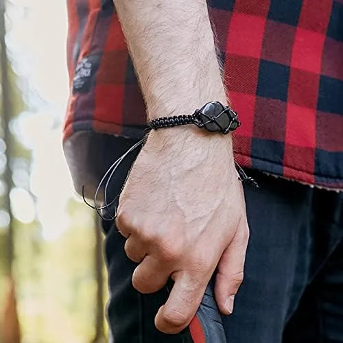 Vista 2 de Karelian Heritage Shungite Stone Adjustable Bracelet Natural Black Macrame Hand-Made Jewelry Protective Powerful Mineral Shield Spiritual Healing