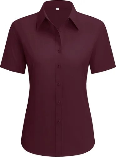 Vista 19 de siliteelon Camisas de vestir para mujer, de manga corta, de algodón, camisa con botones abajo, camisa básica con botones arriba, camisas con cuello