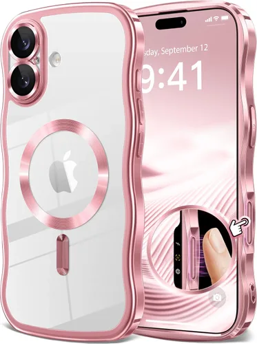 Vista 37 de GVIEWIN Funda para iPhone 16 Pro Compatible con MagSafe, Mejorada [Protección Completa de la Cámara][Marco de Ondas Lindo][Protección de Grado