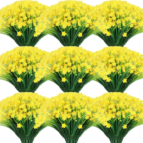 Vista 12 de Hoteam 40 paquetes de flores artificiales para exteriores, resistentes a los rayos UV, plantas de plástico para exteriores, primavera, verano