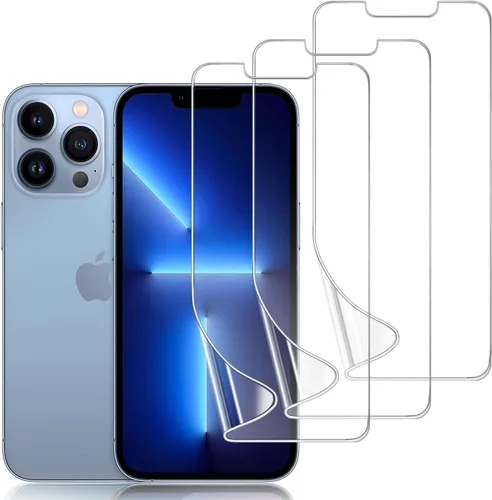 Vista 20 de Paquete de 3 protectores de pantalla de TPU para iPhone 13/13 Pro de 6.1 pulgadas, película de hidrogel transparente HD transparente suave