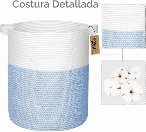 Vista 7 de COMFY-HOMI - Cesta de lavandería XXL grande con asas, cesta de manta, cesta decorativa de cuerda de algodón para la sala de estar, cesta