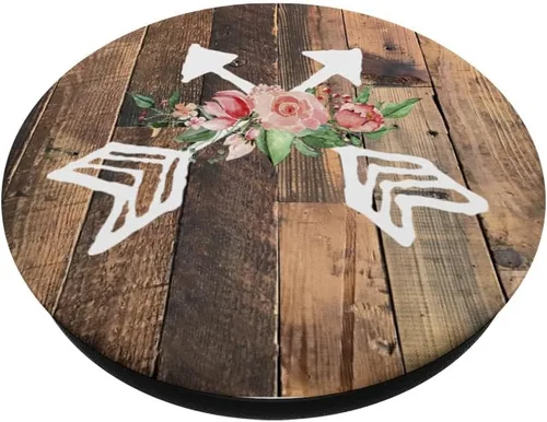 Vista 2 de Chic Floral Boho Diseño de fondo de madera sintética con flechas – PopSockets Grip y soporte para teléfonos y tabletas
