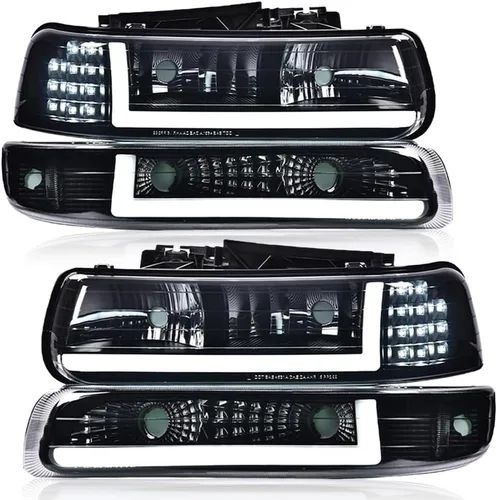 Vista 13 de PIT66 Conjunto de faros LED compatible con Chevy Silverado 1999-2002 / 2000-2006 Tahoe Suburban faros delanteros lente transparente, carcasa negra
