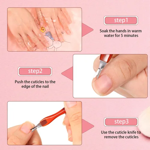 Vista 4 de Mudder 30 cuchillos de cutícula de uñas, removedor de cutículas, empujador de acero inoxidable para eliminar callos de piel muerta con mango