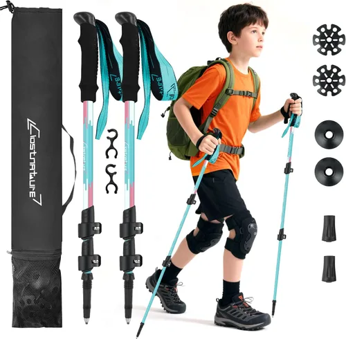 Vista 8 de Clostnature Bastones de senderismo para niños, bastones de senderismo plegables y ligeros, paquete de 2 bastones de aluminio para niños