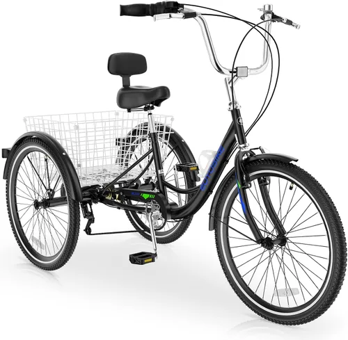 Vista 23 de MOPHOTO Triciclos para adultos, tres ruedas, bicicleta de crucero de 7 velocidades, triciclos para adultos de 20/24/26 pulgadas, ruedas bajas