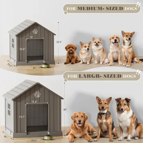 Vista 7 de Fancyango Casa para perros al aire libre e interior, impermeable, ventilada, fácil de limpiar, suelo elevado para perros pequeños y grandes, fácil