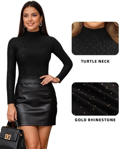 Vista 155 de MANGOPOP - Enterizo para mujer, manga larga, cuello de tortuga, cuello alto falso, estilo top