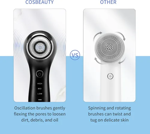 Vista 3 de COSBEAUTY Cepillo de limpieza facial sónico, exfoliante suave, cepillo de limpieza profunda, limpiador facial eléctrico con 5 cabezales de cepillo