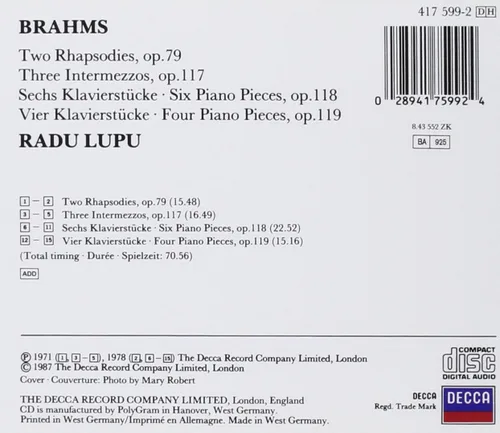 Vista 2 de Brahms Two Rhapsodies, Op. 79 Piano Pieces, Opp. 117-119