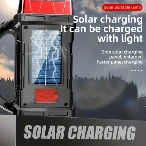 Vista 5 de IFTHFOUR Linterna Solar de Altos Lúmenes - Luz de Trabajo LED con USB-C Recargable, Impermeable, Linterna y Farol Multifunción para Acampar, Rojo
