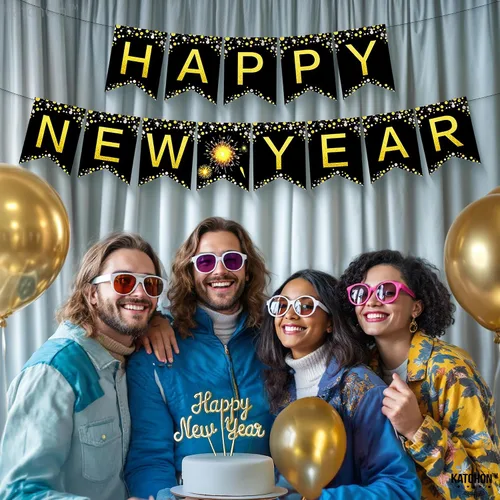 Vista 7 de KatchOn, Cartel grande de feliz año nuevo, 10 pies, sin bricolaje Fondo de feliz año nuevo para suministros de fiesta de Nochevieja 2026 Cartel