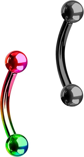 Vista 7 de Juego de 2 anillos para ombligo: 0.49 onzas 5/16 pulgadas acero quirúrgico curvado Barbells, 0.118 pulgadas con extremos en bolas
