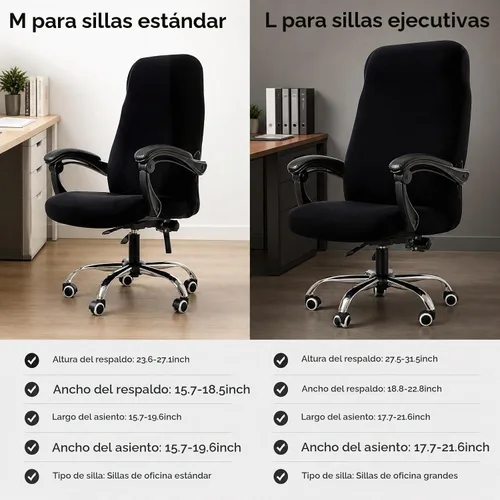 Vista 3 de Fundas para Sillas de Oficina de Computadora Elásticas Universales para Sillas Giratorias de Escritorio SOLO Fundas para Sillas (Negro, Mediano)