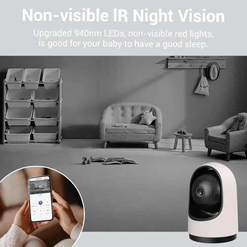 Vista 5 de Smart Baby Security Camera, 360-Degree Indoor Camera with Motion Detection, 7×24H Recordings, Mobile App Control