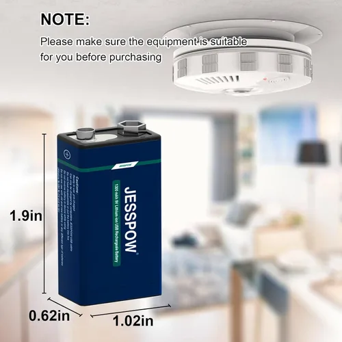 Vista 2 de Paquete de 8 baterías recargables de 9 voltios, recargables por USB, batería de litio de alta capacidad de 1300 mAh 9 V con cable de carga tipo C