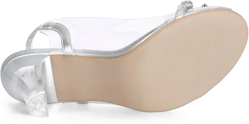 Vista 5 de Allegra K Sandalias de tacón con punta abierta y diamantes de imitación transparentes para mujer