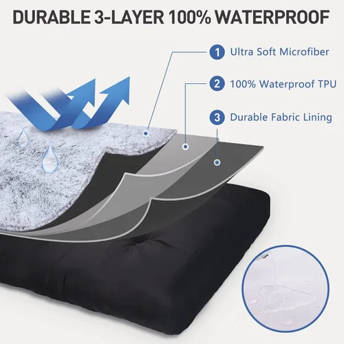 Vista 5 de Cama ortopédica para perros de tamaño grande, lavable con funda extraíble, cama para jaula impermeable, fondo antideslizante, cama para mascotas