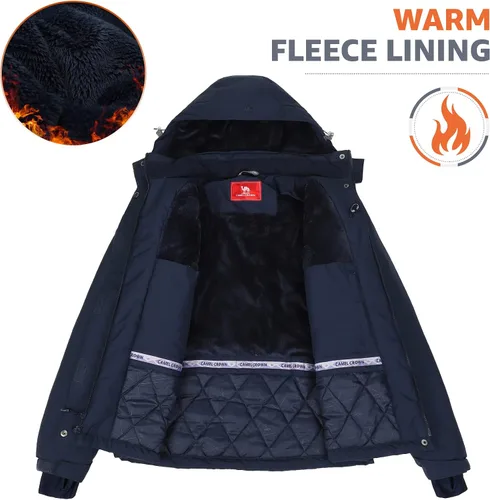 Vista 3 de CAMEL CROWN - Chamarra de esquí para mujer, impermeable, con capucha desmontable, rompevientos, forro polar, parka para lluvia