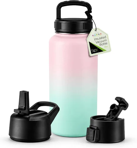 Vista 154 de SIPX™ Botella de Agua Aislada de 18 oz con 3 Tapas – Acero Inoxidable a Prueba de Fugas, Triple Aislamiento – Frío 24 Horas/Caliente 12 Horas – Negro