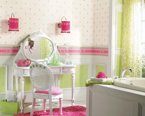 Vista 2 de RoomMates Kids CK7720B Daisy Ribbon - Borde de papel pintado, color rosa/verde