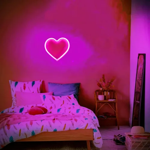 Vista 3 de 2 letreros de neón de corazón de San Valentín, funciona con pilas, luces LED de neón rosa, decoración de pared para dormitorio, cocina, puerta, 2rosa
