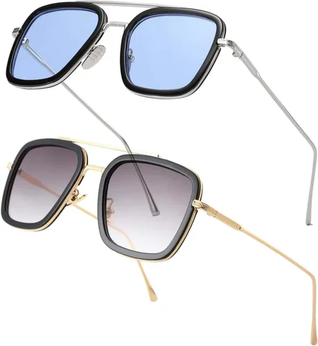 Vista 10 de Sehnsucht Tony Stark - Gafas de sol Iron Man con protección UV, cuadradas, de metal, Spider Man Downey Pilot