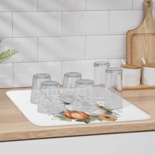 Vista 6 de Tapete de secado de platos para encimera de cocina, tapete escurridor de microfibra para biberón de bebé, calabaza gris y naranja de Acción