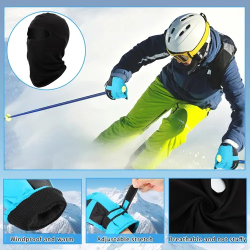 Vista 3 de Liitrsh Juego de 8 guantes de esquí de invierno y pasamontañas para niños, incluye 4 pares de guantes de nieve y 4 máscaras de esquí, pasamontañas