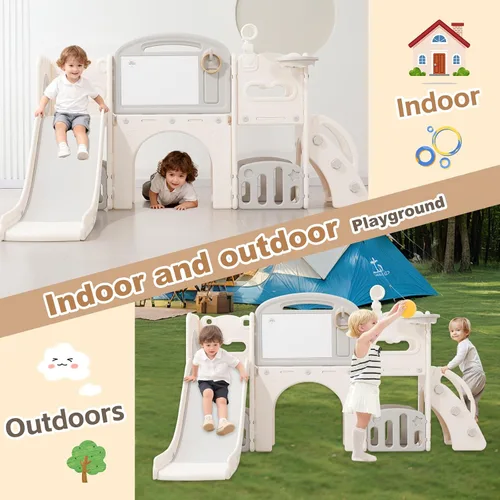 Vista 7 de juego de juego para niños pequeños al aire libre con juego de tobogán, juego de patio interior para niños pequeños de 1 a 3 años, juego de escalador