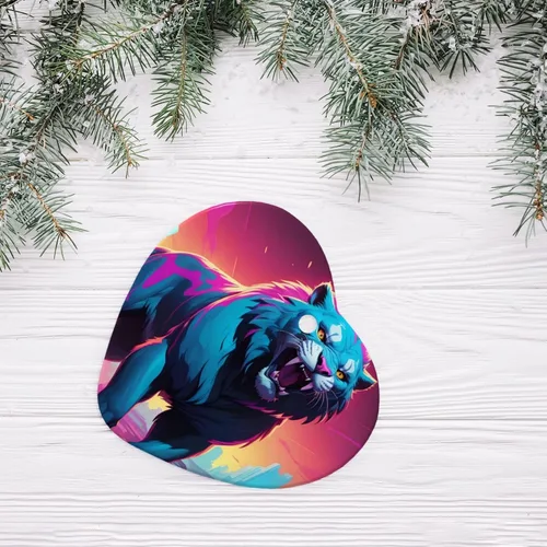 Vista 4 de Synthwave Sabertooth patterned Star Shape ceramic pendant, perfect for decorating your home Christmas tree for winter parties