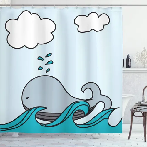 Vista 143 de Ambesonne Cortina de ducha de gaviotas, cielo nublado y gaviota voladora, imagen de meteorología de paisaje nublado, juego de decoración de baño