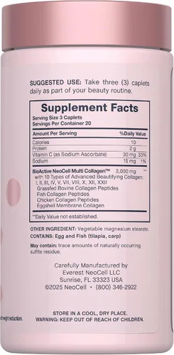 Vista 2 de NeoCell Péptidos de colágeno múltiple 60 cápsulas Fórmula avanzada Fórmula nutritiva Suplemento para cabello, piel y uñas