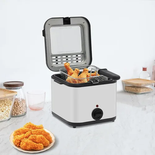 Vista 4 de Freidora eléctrica con canasta, freidora de acero inoxidable para encimera de 1000 W, para restaurantes, puestos de comida rápida, aperitivos