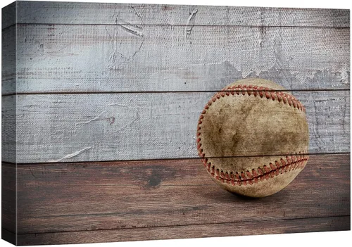 Vista 20 de .Wall26, lienzo de pared con pintura de pelota de tenis sobre piso de cancha. 14. Béisbol rústico