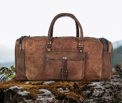 Vista 9 de The-Collective - Bolsas de lona grandes de 24 pulgadas para hombres y mujeres, de cuero, viajes, de noche, gimnasio, deportes, fin de semana, bolsa