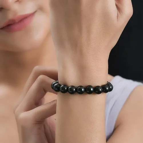 Vista 6 de SHOP LC DELIVERING JOY Beads Pain Relief Meditation Anxiety Karelian Shungite Stretch Beaded Bracelet for Women Jewelry Birthday for Women