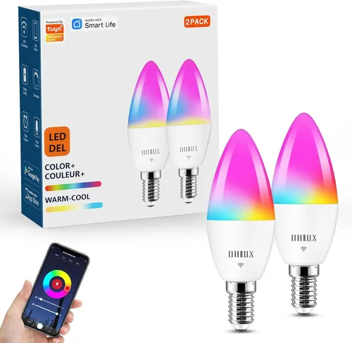 Vista 10 de OHLUX E12 Led Bulb, Smart Candelabra Led Light Bulbs 5W 40 Watt Equivalent, Color Changing Light Bulb RGB Compatible with Alexa Google Home, Candle