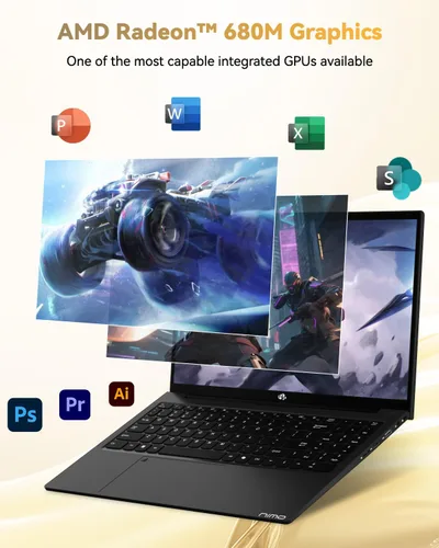 Vista 3 de NIMO Portátil para juegos ligeros de 15.6", 8 núcleos AMD Ryzen 7 Pro 6850U 16GB LPDDR5 RAM 256GB SSD (Beat i7-1360P hasta 4.7GHz) AMD Radeon 680M