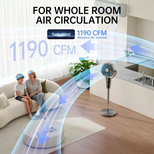 Vista 3 de TRIANGLE Ventilador de pie para dormitorio, ventiladores de pedestal de 1190 CFM oscilantes con control remoto, ventilador de piso ajustable