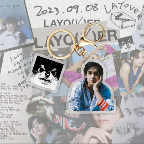 Vista 2 de Kpop 2023 Kim Tae Hyung Solo Álbum Layover Llavero Acrílico Llavero V Llavero Colgante Bolsa Accesorios Decoración Regalo para Fans