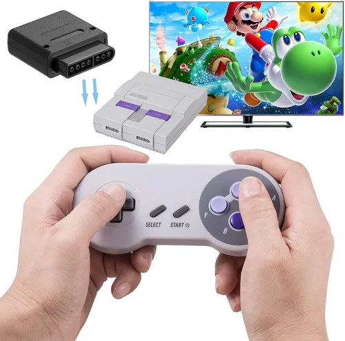 Vista 2 de KIWITATA 2 Pack 2.4GHz Wireless Controller for SNES Original Console, Rechargeable Wireless Remote Gamepad Controller for SNES Super Entertainment